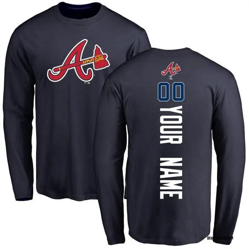 Custom Atlanta Braves Men's Navy Backer Long Sleeve T-Shirt 