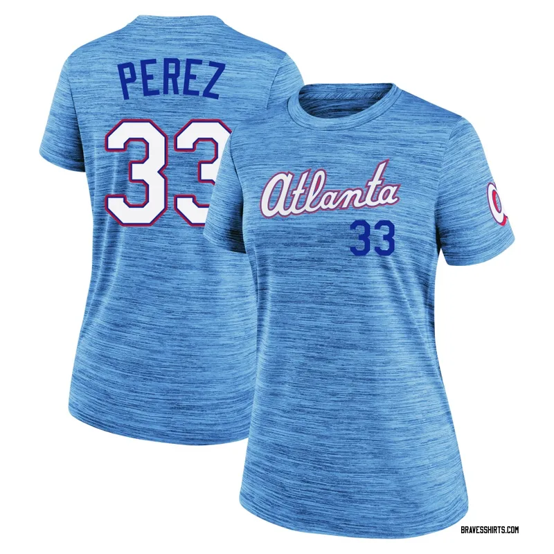 Martin Perez Atlanta Braves Women's Blue Powder 2026 City Connect Game Day Velocity Name & Number T-Shirt