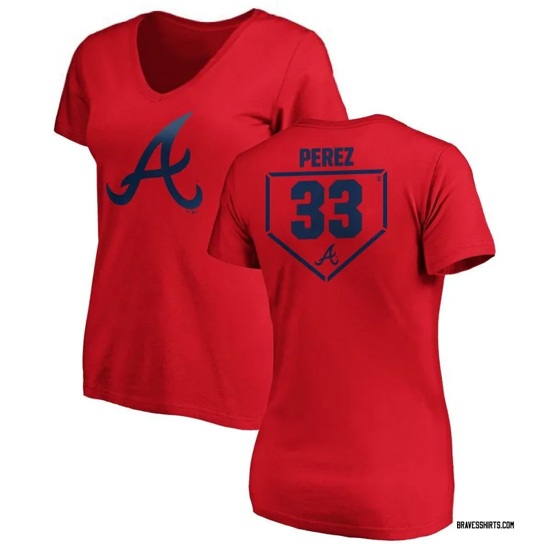 Martin Perez Atlanta Braves Women's Red RBI Slim Fit V-Neck T-Shirt -