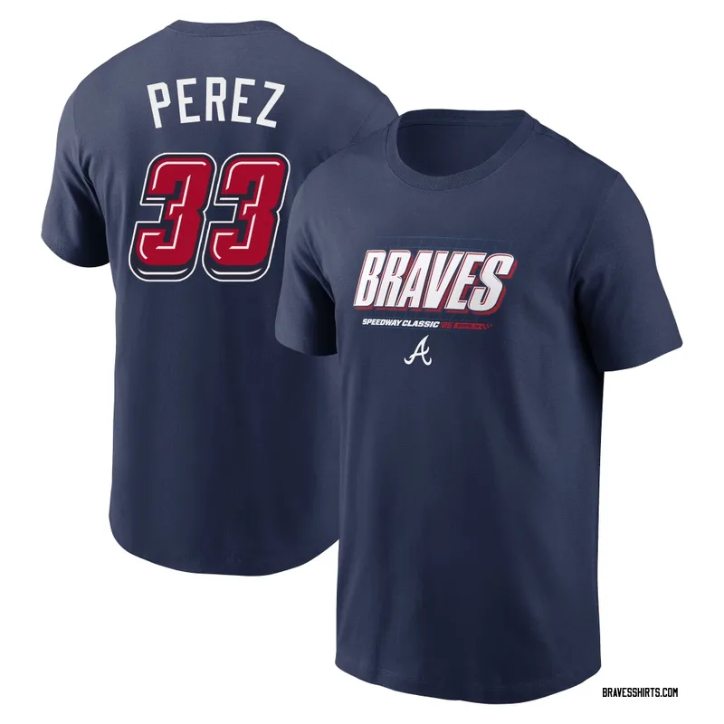 Martin Perez Atlanta Braves Youth Navy 2025 Speedway Classic Wordmark Name & Number T-Shirt