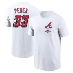 Martin Perez Atlanta Braves Youth White 2025 Speedway Classic Name & Number T-Shirt