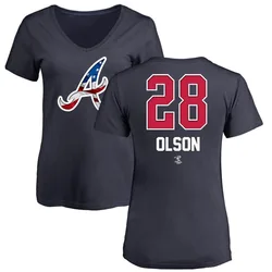 Matt Olson Atlanta Braves Women's Navy Name and Number Banner Wave V-Neck T-Shirt -